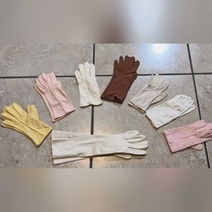 Lot of Vintage Fabric Ladies Gloves White, Pink, Yellow, Cream, Brown Size 7-7.5